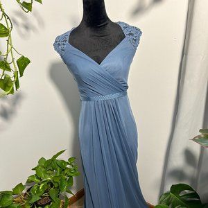 Light Blue Size 4 Floorlength Formal Bridesmaids Dress Lace Sleeves - Worn Once